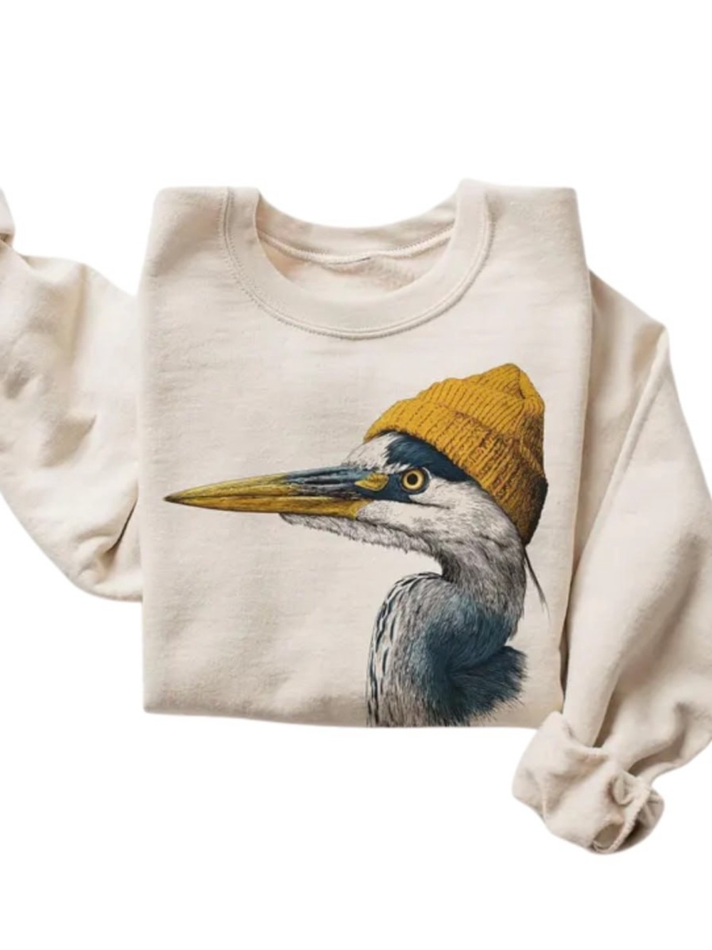 Cream Sweatshirt with Yellow Beanie Heron Graphic